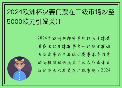 2024欧洲杯决赛门票在二级市场炒至5000欧元引发关注