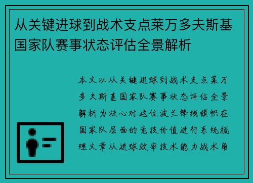 从关键进球到战术支点莱万多夫斯基国家队赛事状态评估全景解析